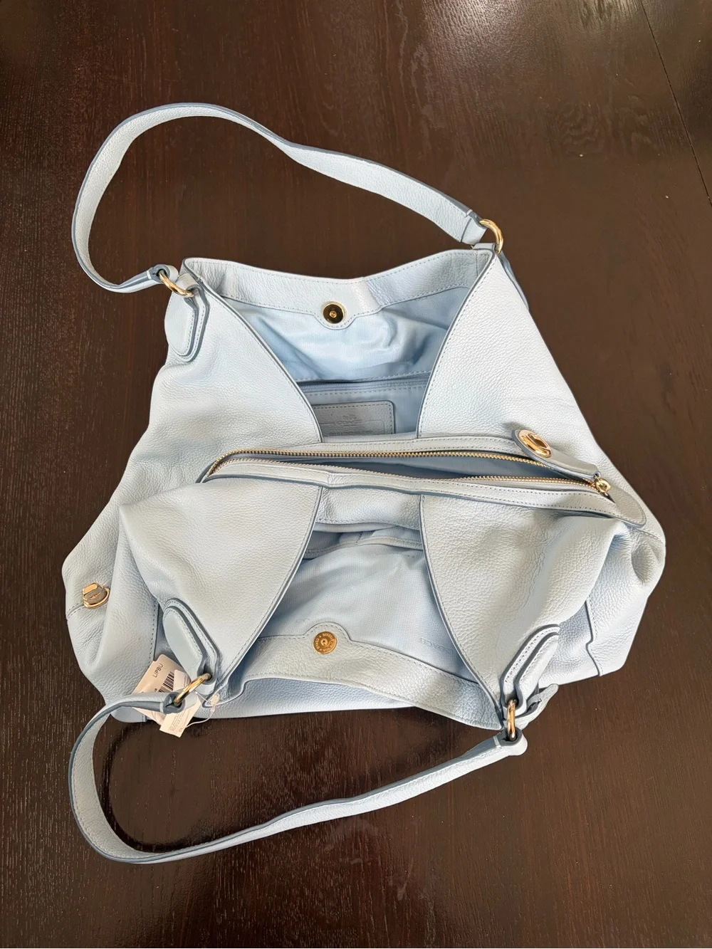 Coach Light Blue Pebble Leather Shoulder Bag with Embossed Horse & Carriage